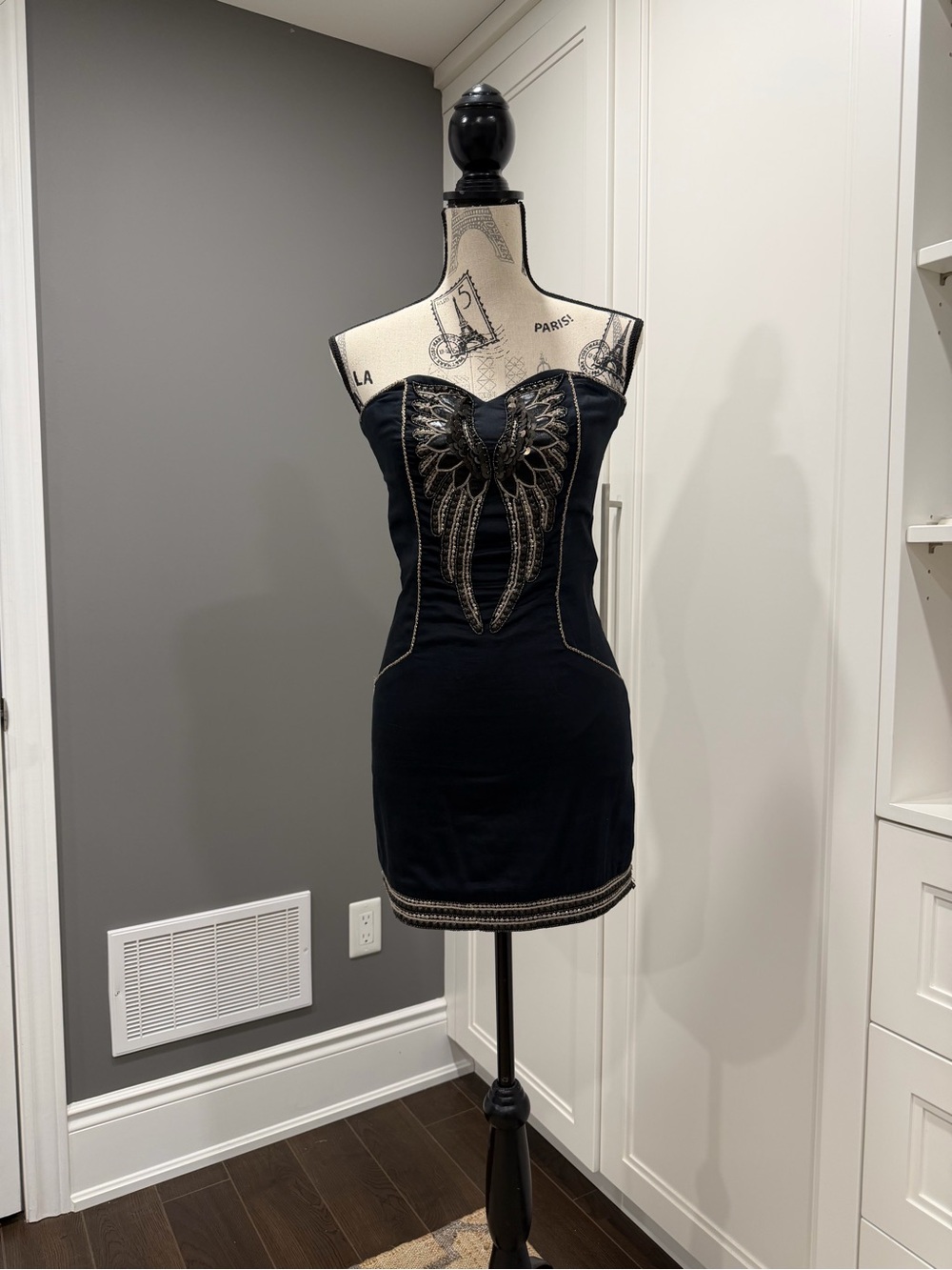 French Connection Black Strapless Embellished Mini Dress